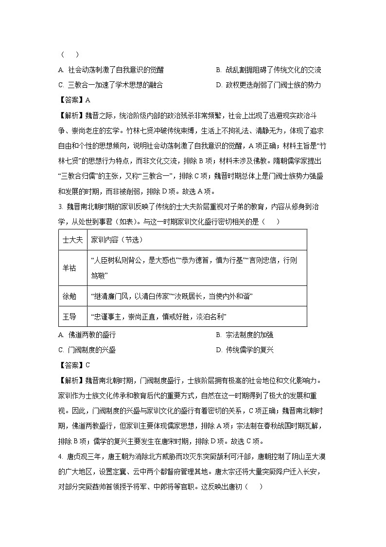 2025届河南省部分名校高三下学期联合模拟测试历史试题（解析版）第2页