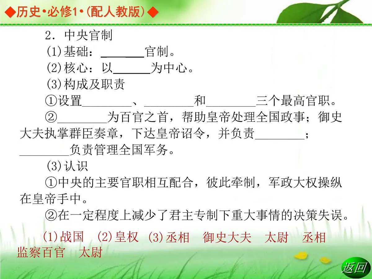 人教版 (新课标)高中历史必修1 1-2《秦朝中央集权制度的形成》导学课件第7页