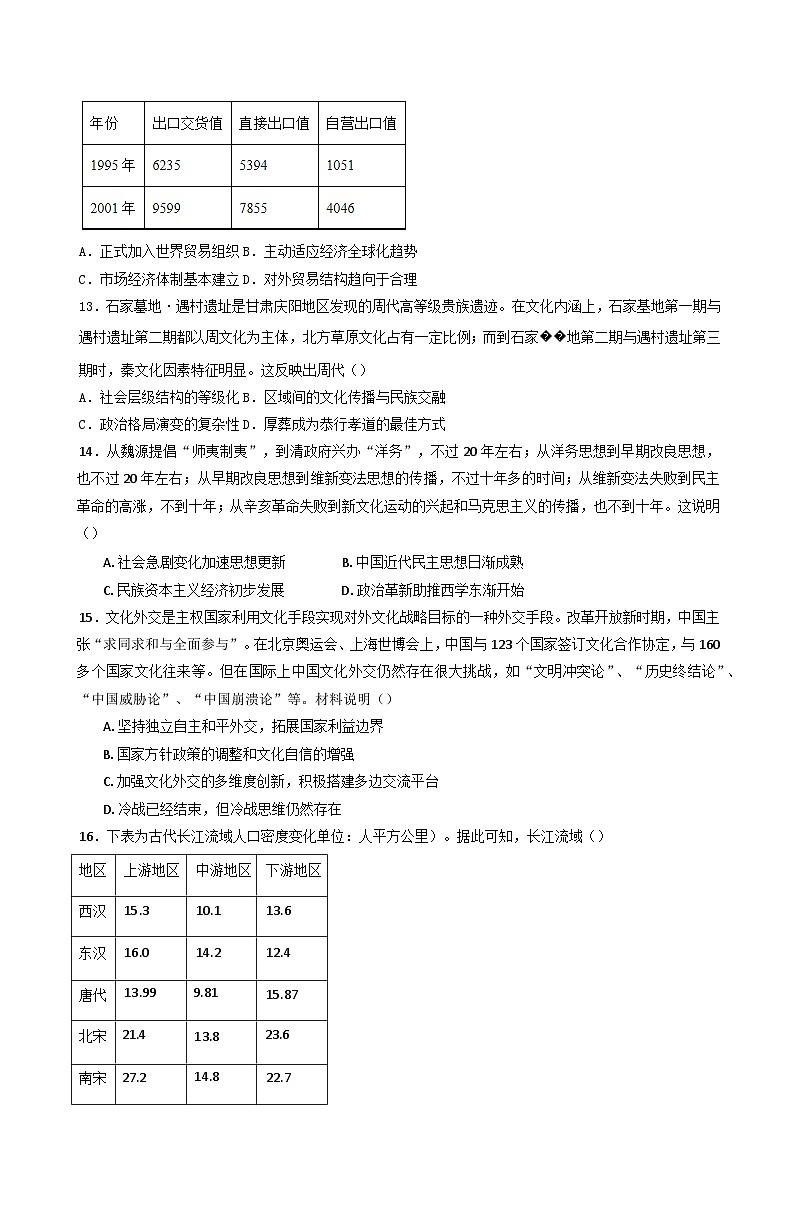2025届湖南省衡阳市第八中学高三下学期适应性训练（四）历史试题（含答案）第3页