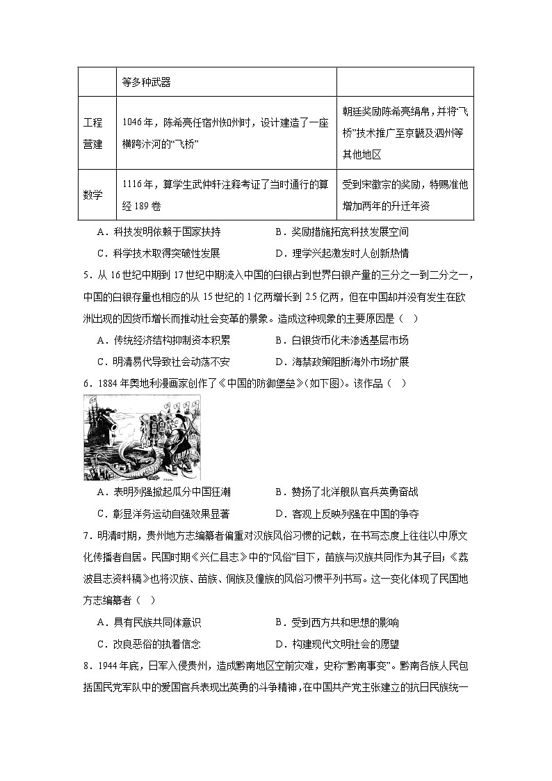 2025届贵州省高三下学期模拟考试4历史试题（含答案）第2页