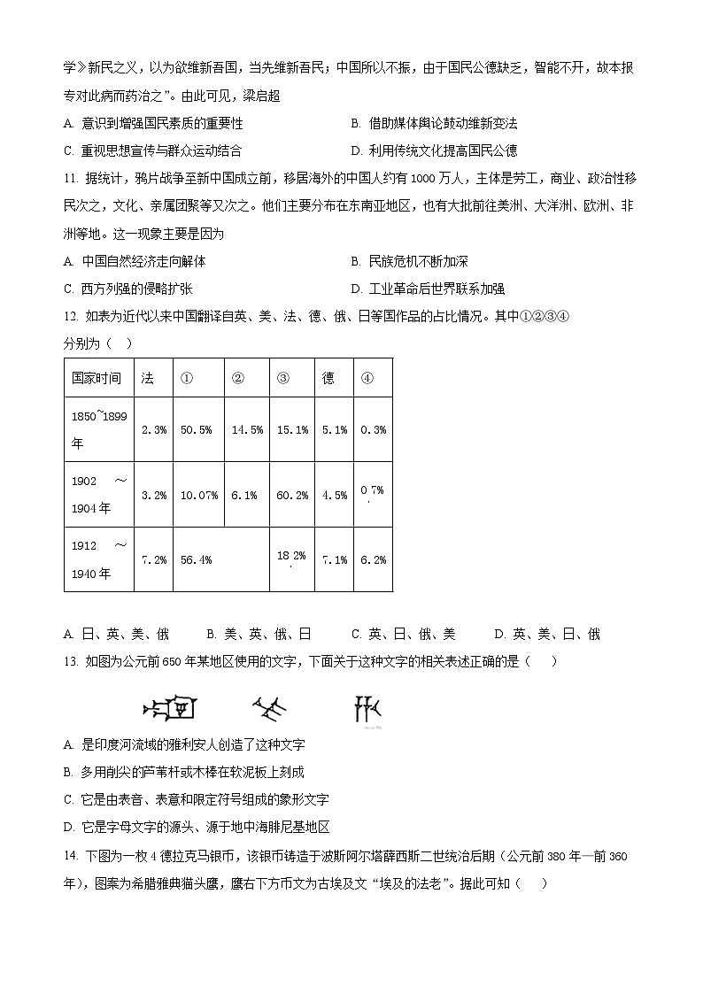山东省淄博第七中学2024-2025学年高二下学期3月月考历史试题（原卷版+解析版）第3页