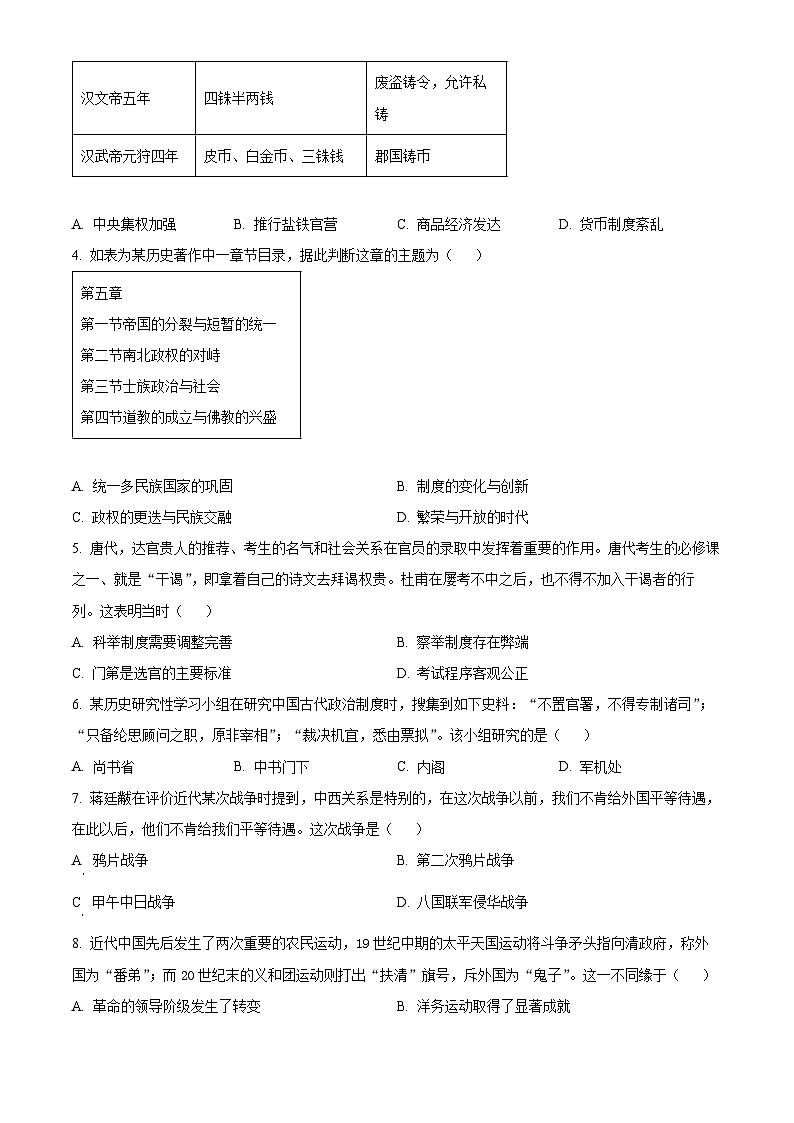 山东省淄博市2024-2025学年高一上学期期末考试历史试题（原卷版+解析版）第2页