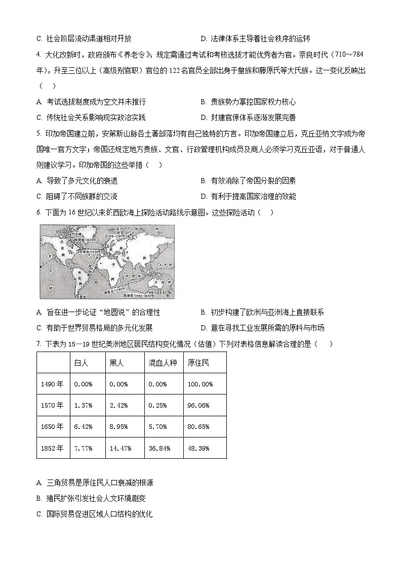 山西省晋城市部分学校2024-2025学年高一下学期4月期中提升考历史试题（原卷版+解析版）第2页