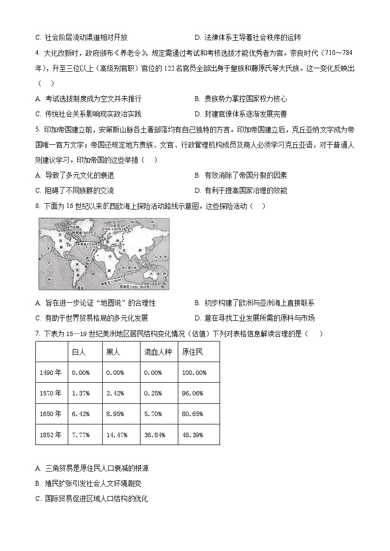 山西省晋城市部分学校2024-2025学年高一下学期4月期中提升考历史试题（原卷版+解析版）第2页