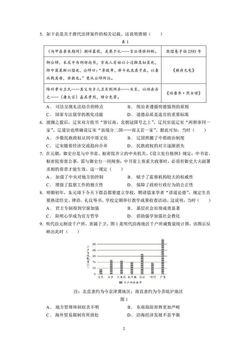 深圳高级中学（集团）2024-2025学年高二（上）考试试题（历史）第2页