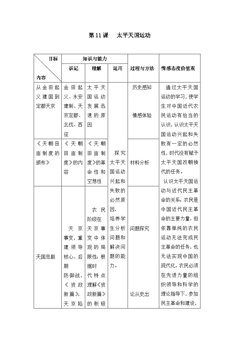 教案—人教版 (新课标)高中历史必修1 4-11《太平天国运动》第1页