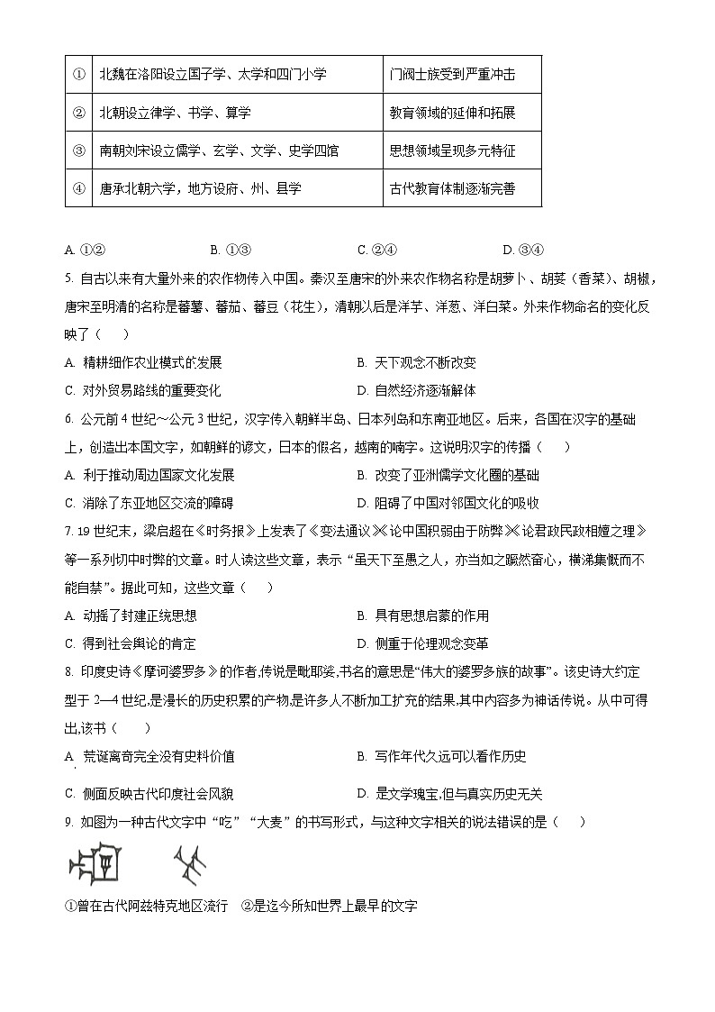 四川省内江市威远中学校2024-2025学年高二下学期期中考试历史试题（原卷版+解析版）第2页