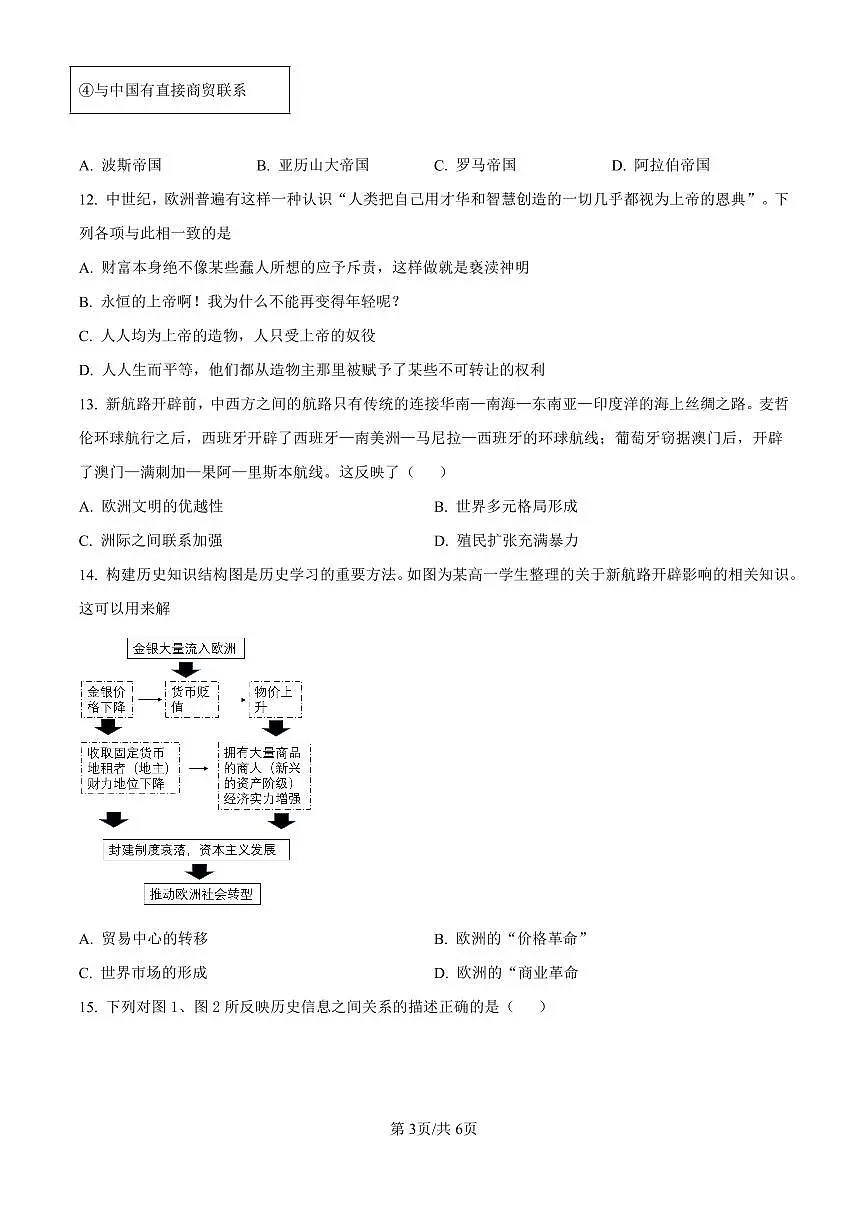 黑龙江省哈尔滨师范大学青冈实验中学校2025届高三上学期期中考试历史试卷（含答案）第3页