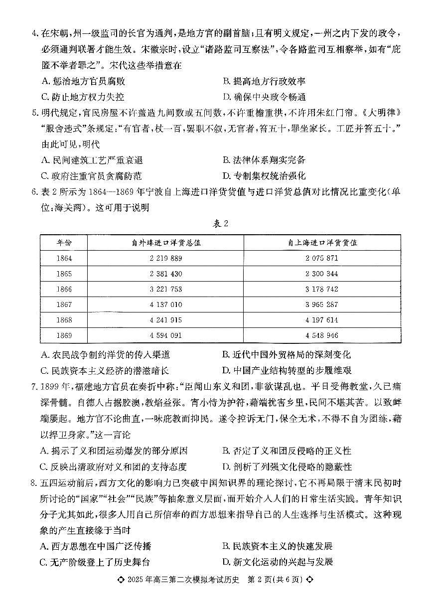 河北省保定市2025届高三高考模拟第二次模拟-历史试题+答案第2页