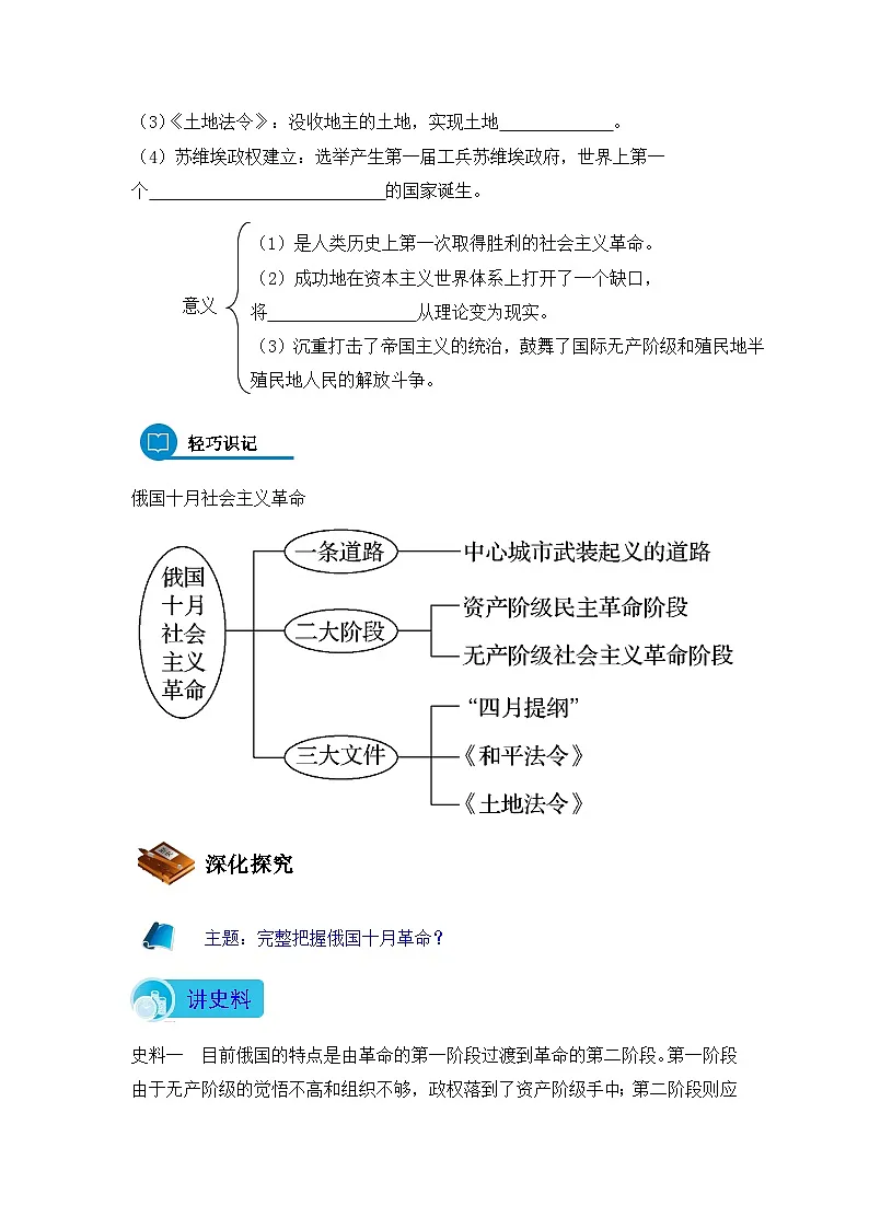 人教版 (新课标)高中历史必修1 5-19《俄国十月革命的胜利》导学案第2页