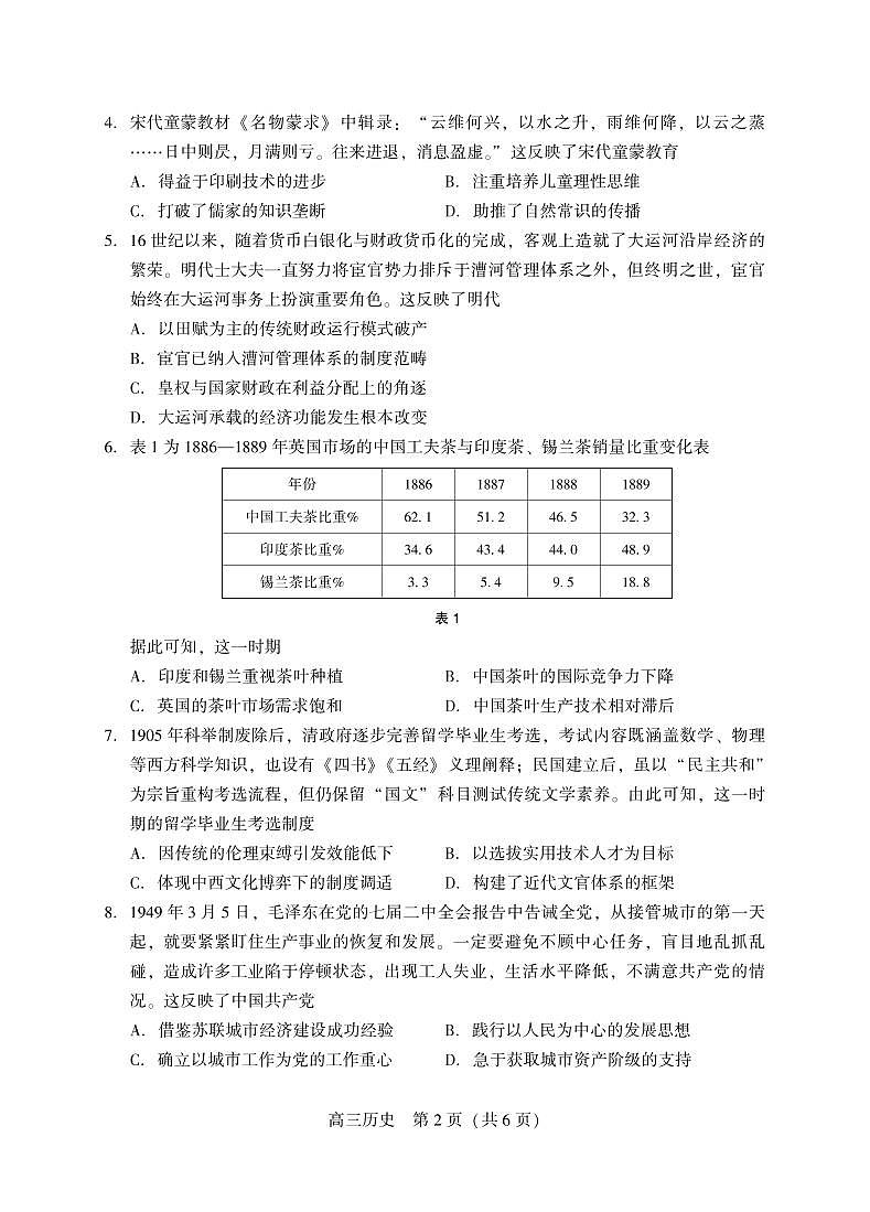 2025年沈阳市高考三模历史试题第2页
