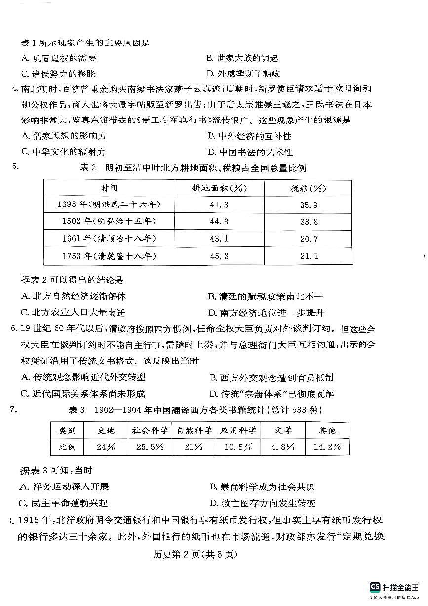四川省大数据联考2025届高三高考模拟第二次教学质量测评-历史试题+答案第2页