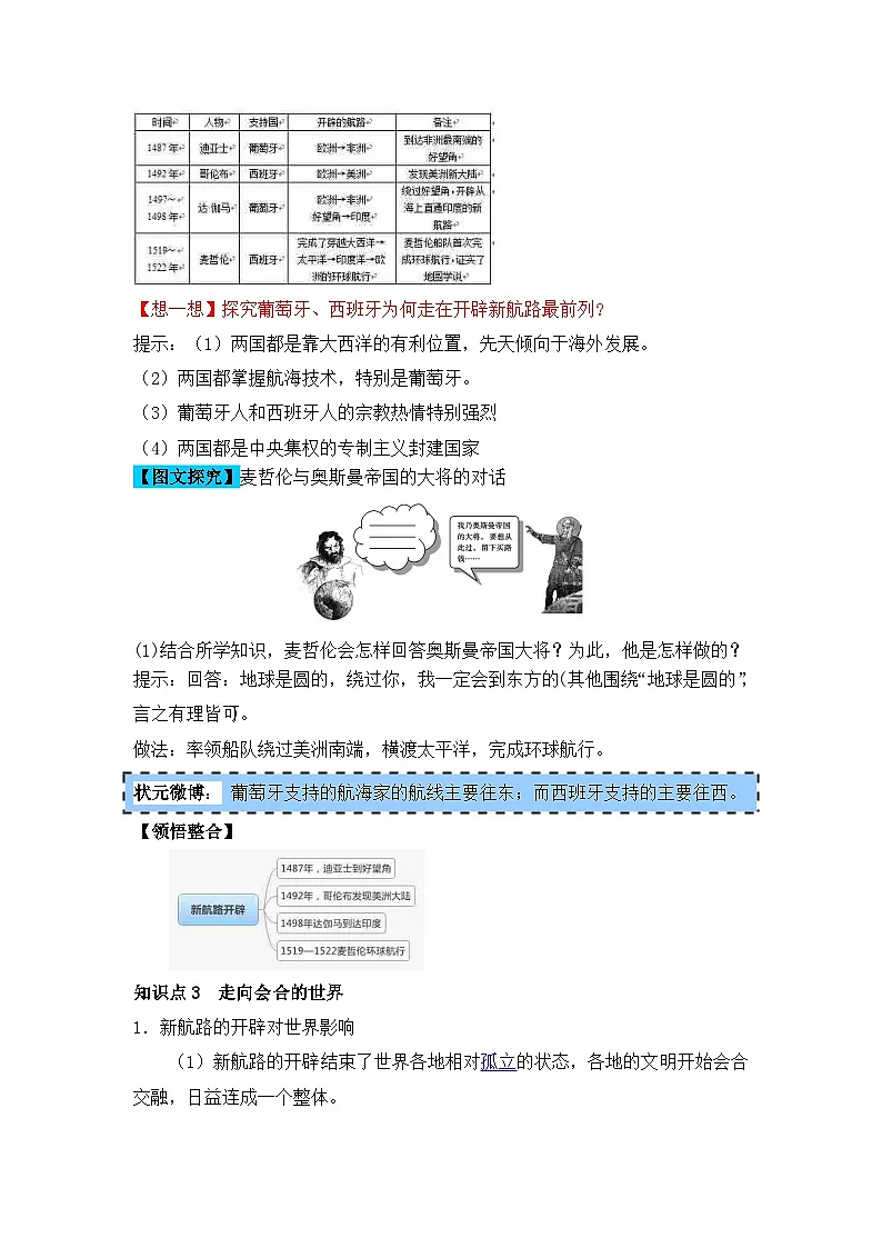 人教版 (新课标)高中历史必修2 2-5《开辟新航路》导学案第3页