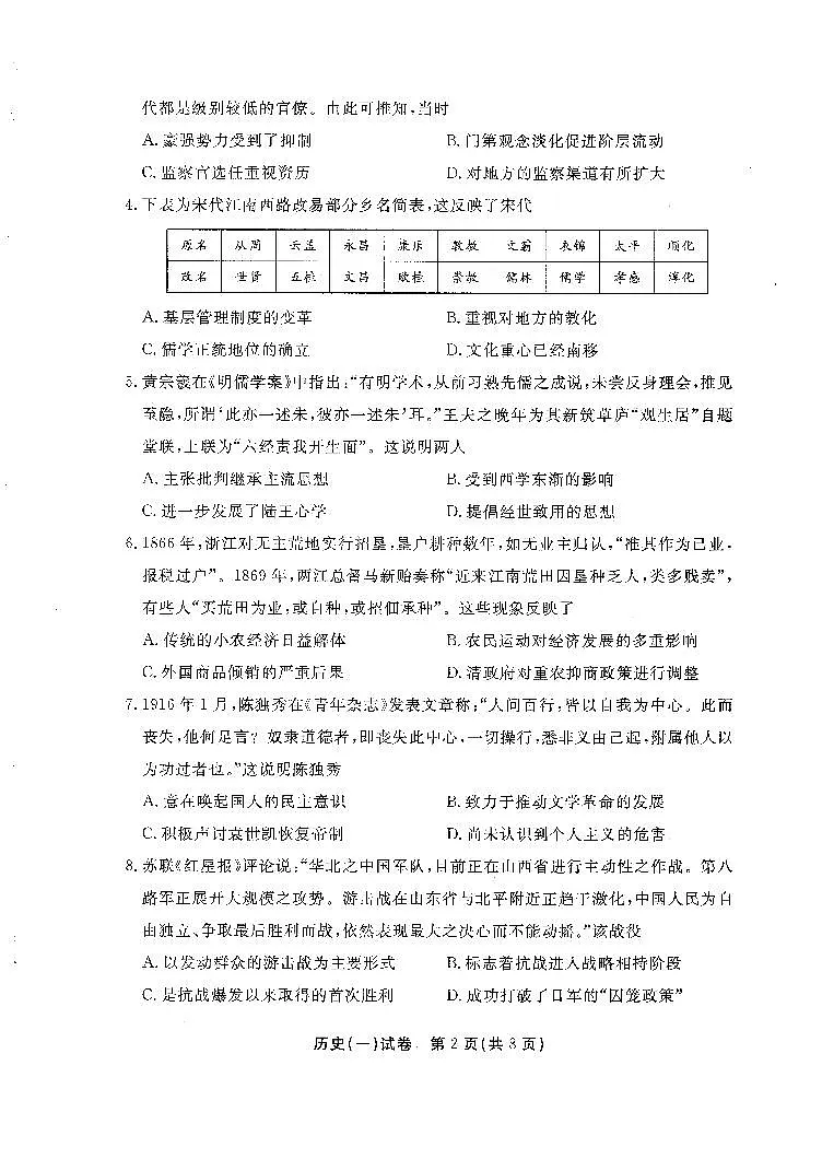 【历史（一）】江西新高考临考押题预测卷（江西教育出版社）第2页