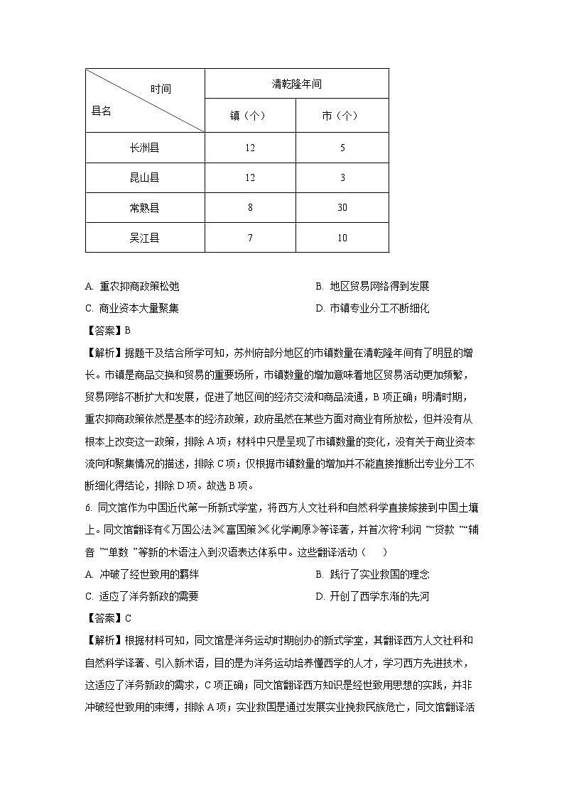 2025届安徽省江淮名校联盟高三下学期五月质量检测历史试题（解析版）第3页