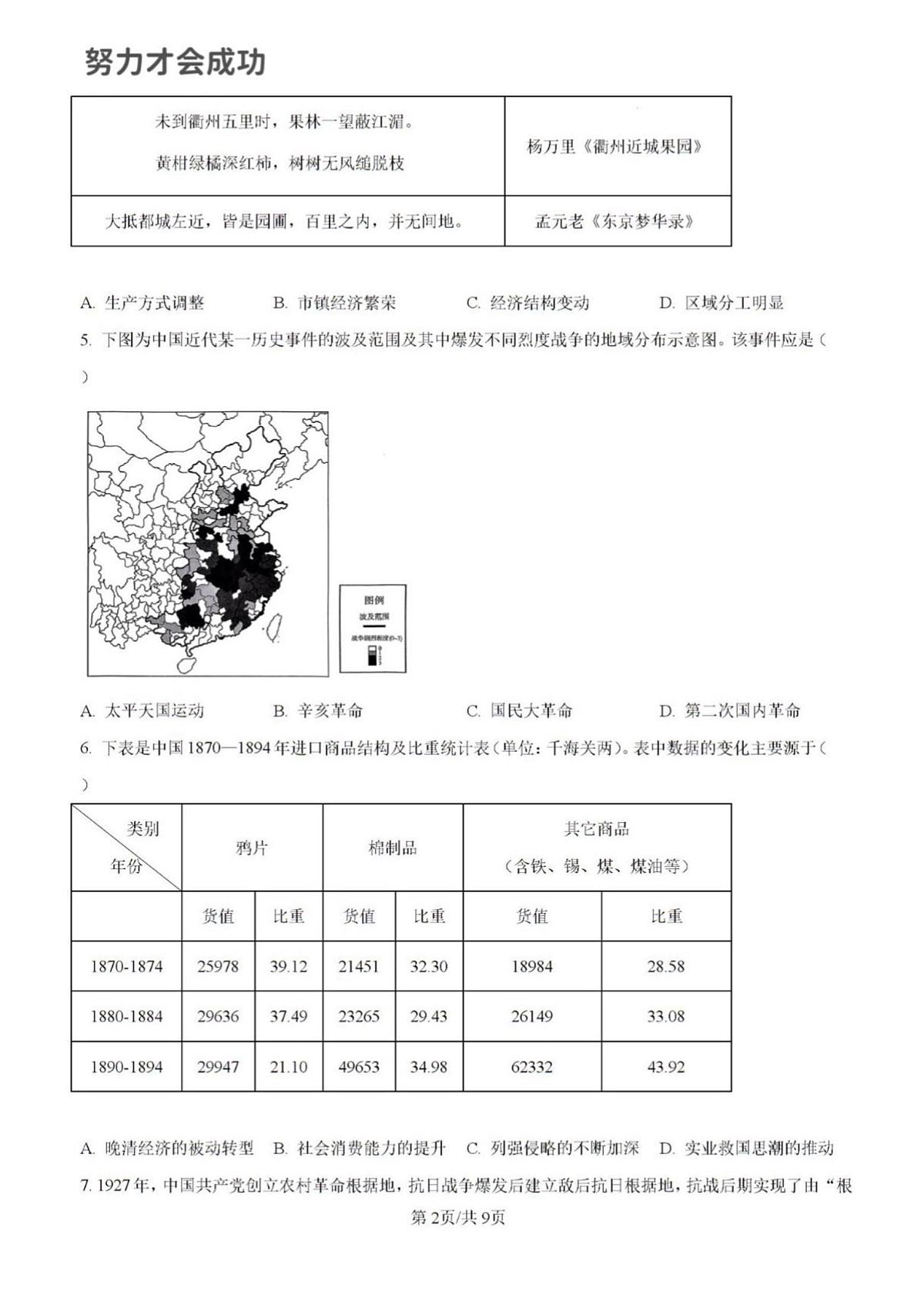 2025年山东省济南市高三历史高考三模试题及其答案第2页