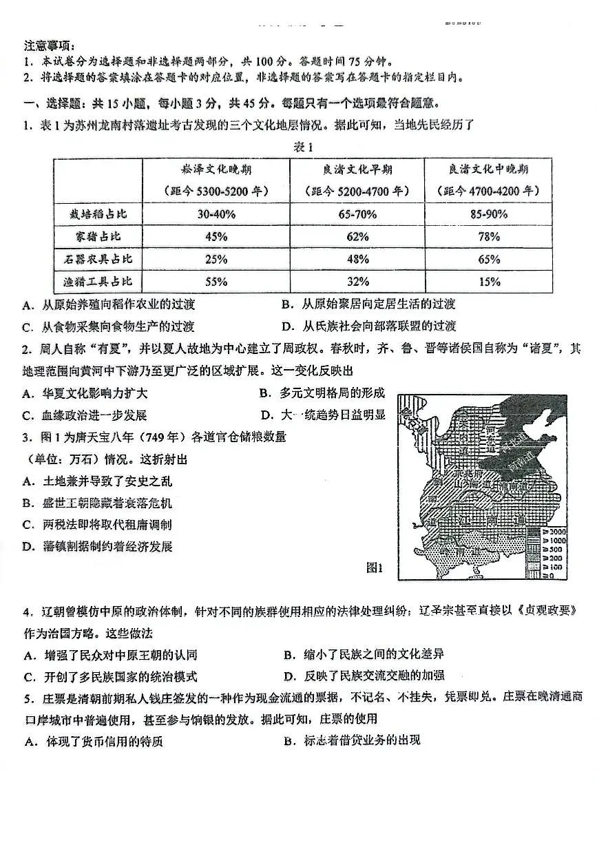 2025届江苏省苏州市高考三模历史试题第1页