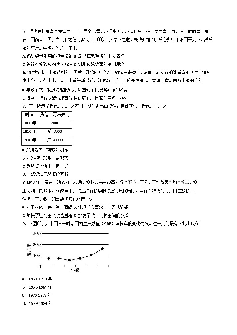 2025届安徽省临泉第二中学高三下学期5月模拟考试（三模）历史试题（含答案）第2页