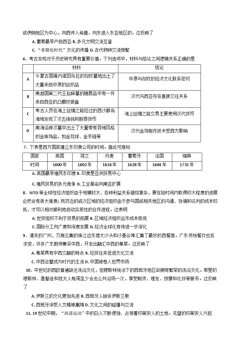 安徽省临泉田家炳实验中学（临泉县教师进修学校）2024-2025学年高二下学期5月月考历史试题（含解析）第2页