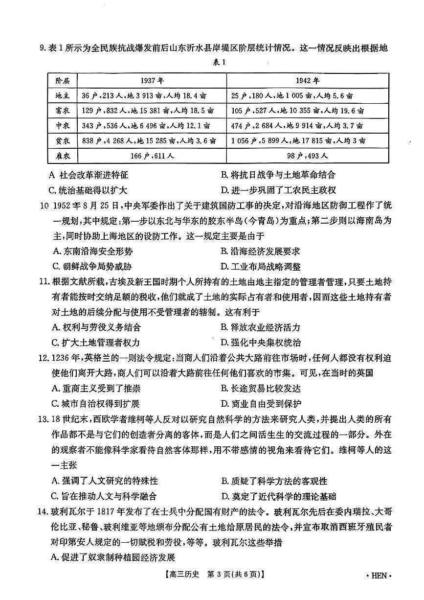 2025届河南省部分高中高三下学期适应性考试（三模）历史试题（高考模拟）第3页