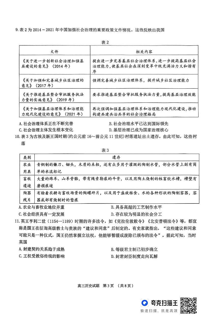 2025届山东省枣庄市第八中学高三下学期第三次模拟考试历史试卷（高考模拟）第3页