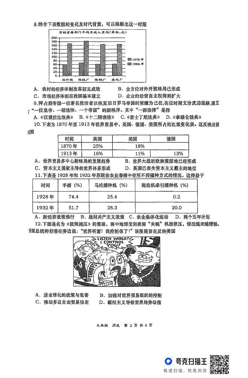 2025年陕西省西安市高新一中初级中学六模历史试卷（高考模拟）第2页