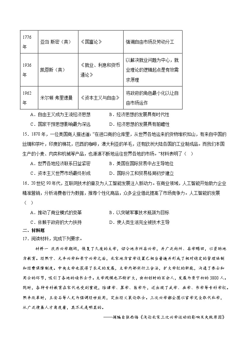 贵州省贵阳市第六中学联盟校2024-2025学年高二下学期4月月考试题 历史 Word版含答案含答案解析第3页
