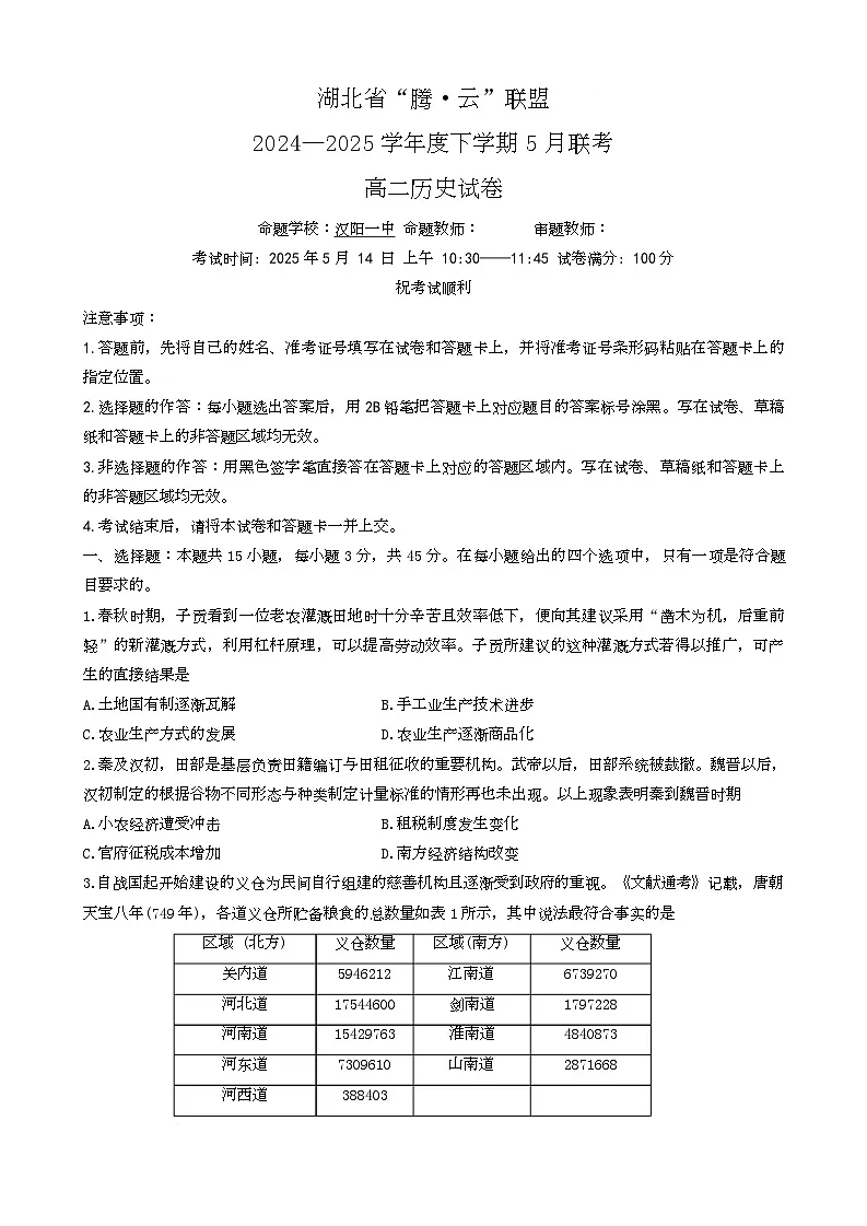 高二历史试卷第1页
