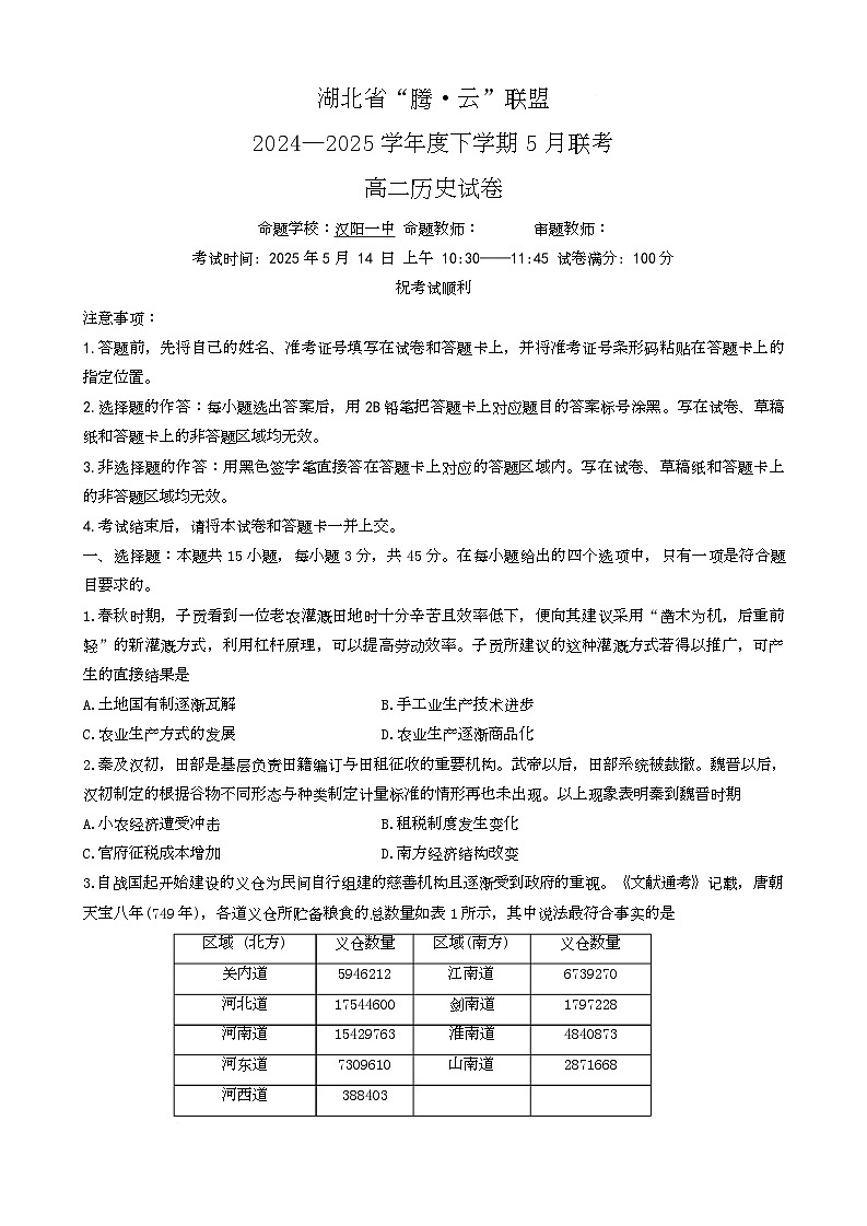 高二历史试卷第1页