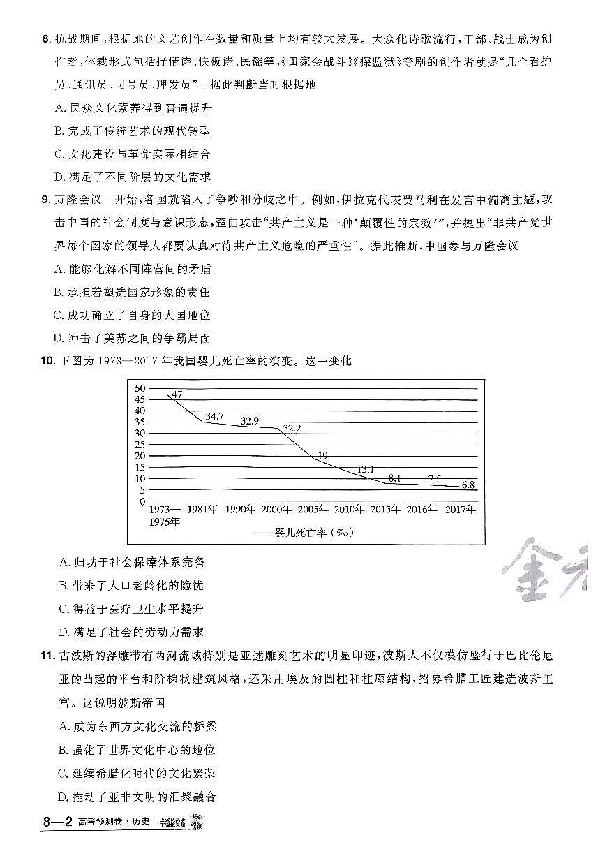 2025年高三历史高考金考卷高考预测卷模拟考试试卷八（新教材）及其答案第3页