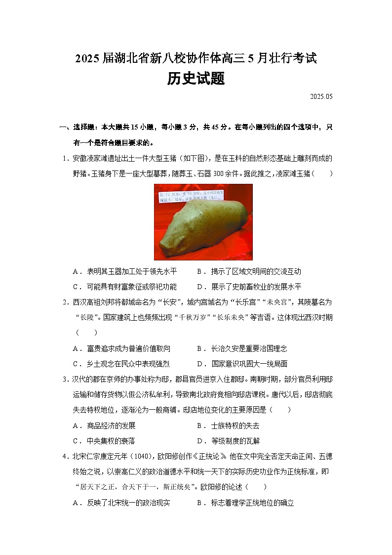 2025届湖北省新八校协作体高三5月壮行考试历史试题含答案第1页