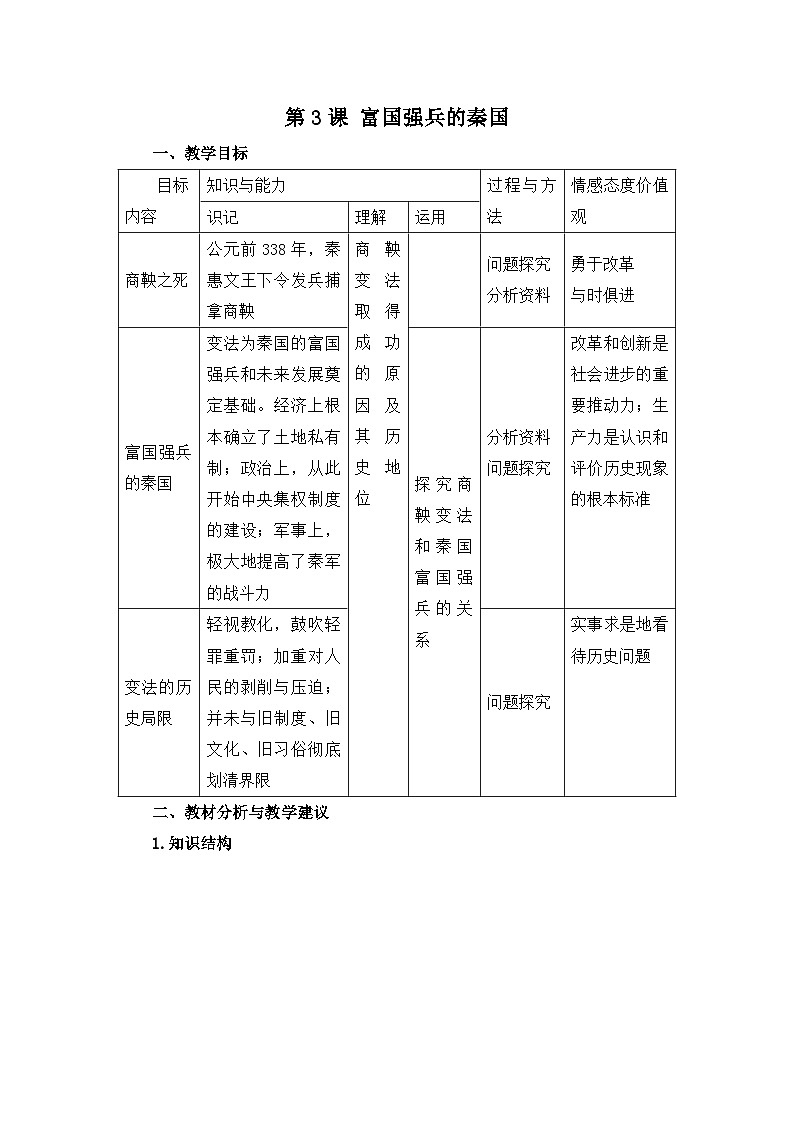 人教版 (新课标)高中历史选修1 2-3《富国强兵的秦国》教案第1页
