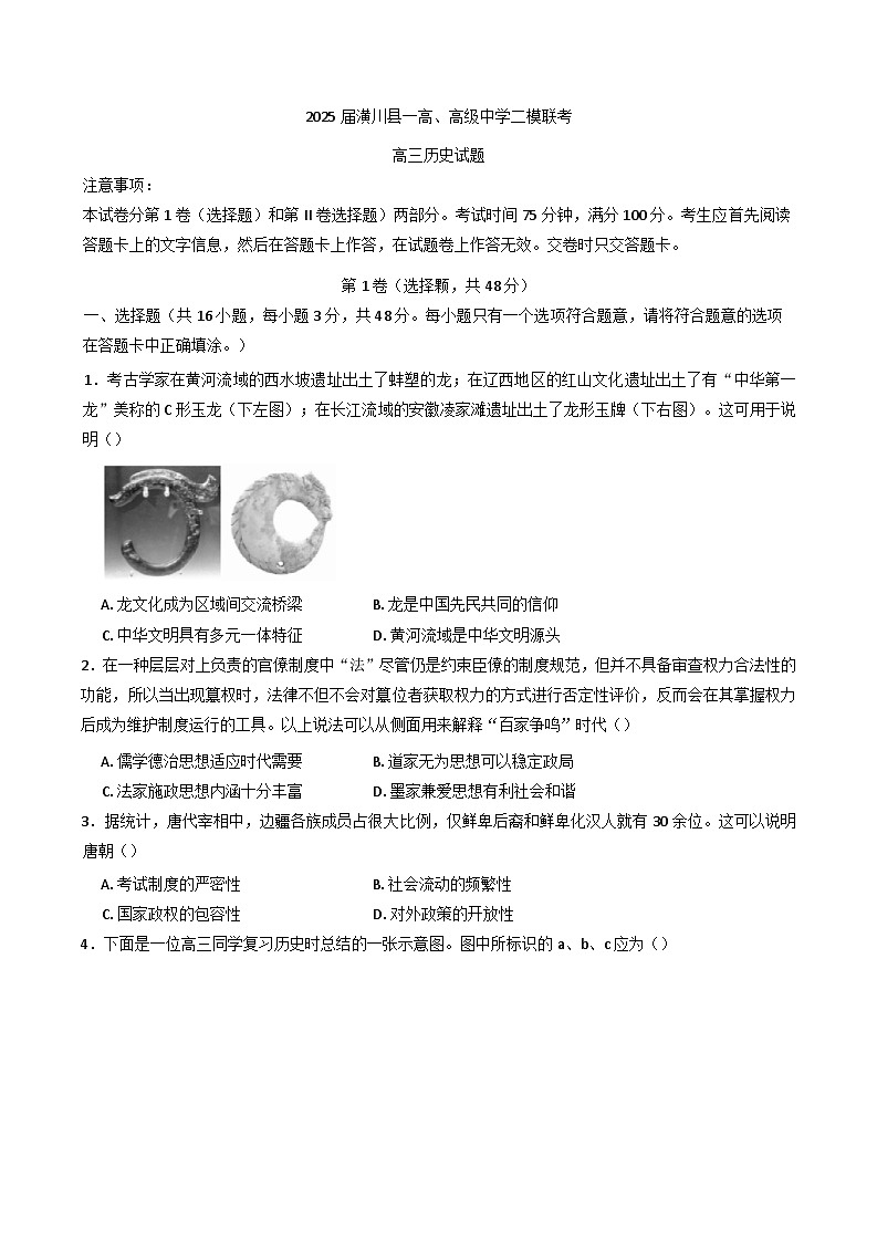 2025届河南省潢川高级中学、第一中学高三下学期二模历史试题（含答案）第1页
