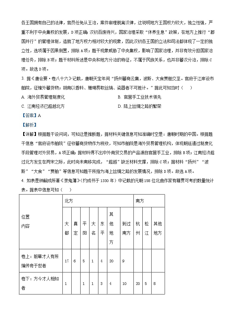 2025届辽宁省瓦房店市高级中学等校高三下学期第三次模拟考试历史试题（含答案）第2页