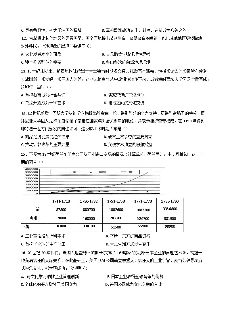 黑龙江省哈尔滨市松雷中学校2024-2025学年高二下学期期中考试历史试题（含答案）第3页