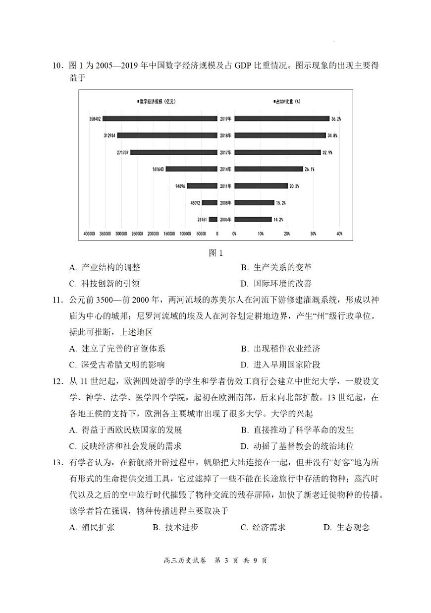 2025届江苏省盐城市高三考前指导卷 历史试题及答案第3页