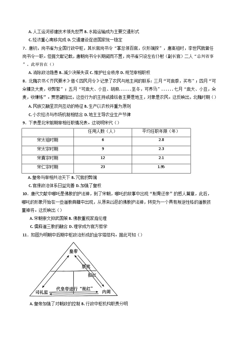 河北省衡水市武强中学2024-2025学年高一年级下学期期末考试历史试题（含答案）第2页