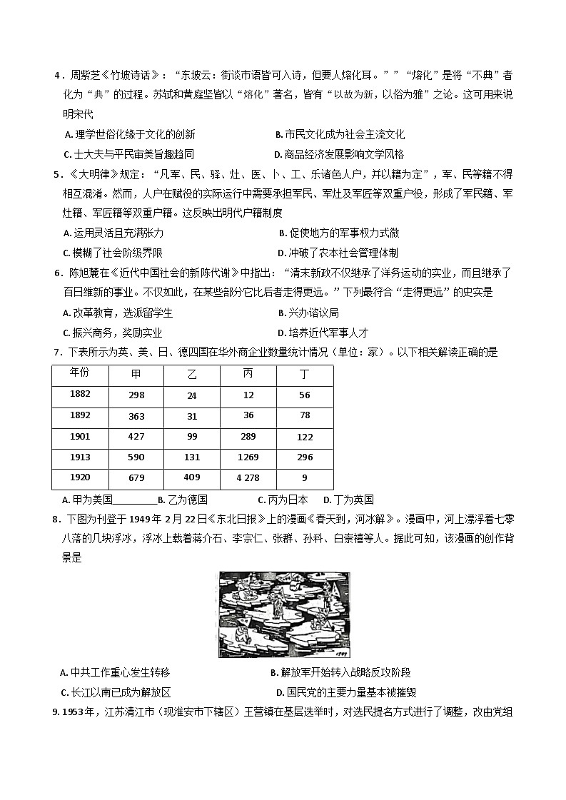 2025届陕西省咸阳市武功县普集高级中学高三下学期第十二次模拟考试历史试题（含解析）第2页