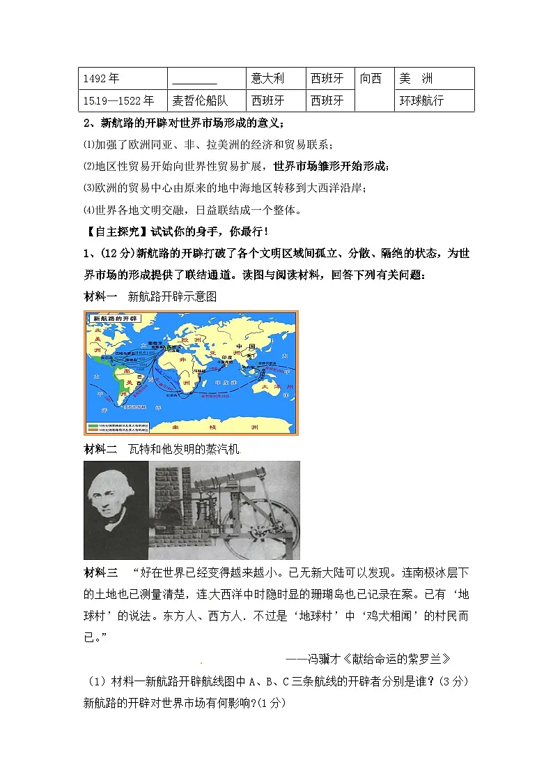 人民版高中历史必修2 5-1《开辟文明交往的航线》学案第2页