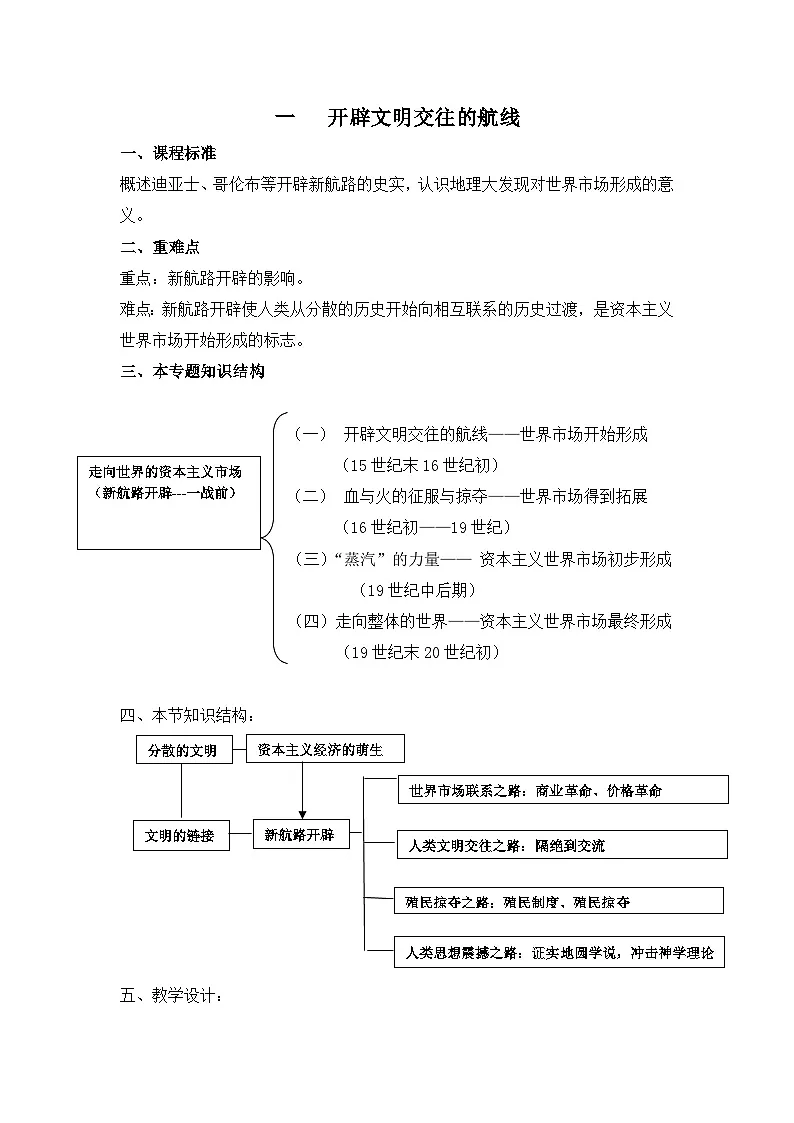 人民版高中历史必修2 5-1《开辟文明交往的航线》教案第1页