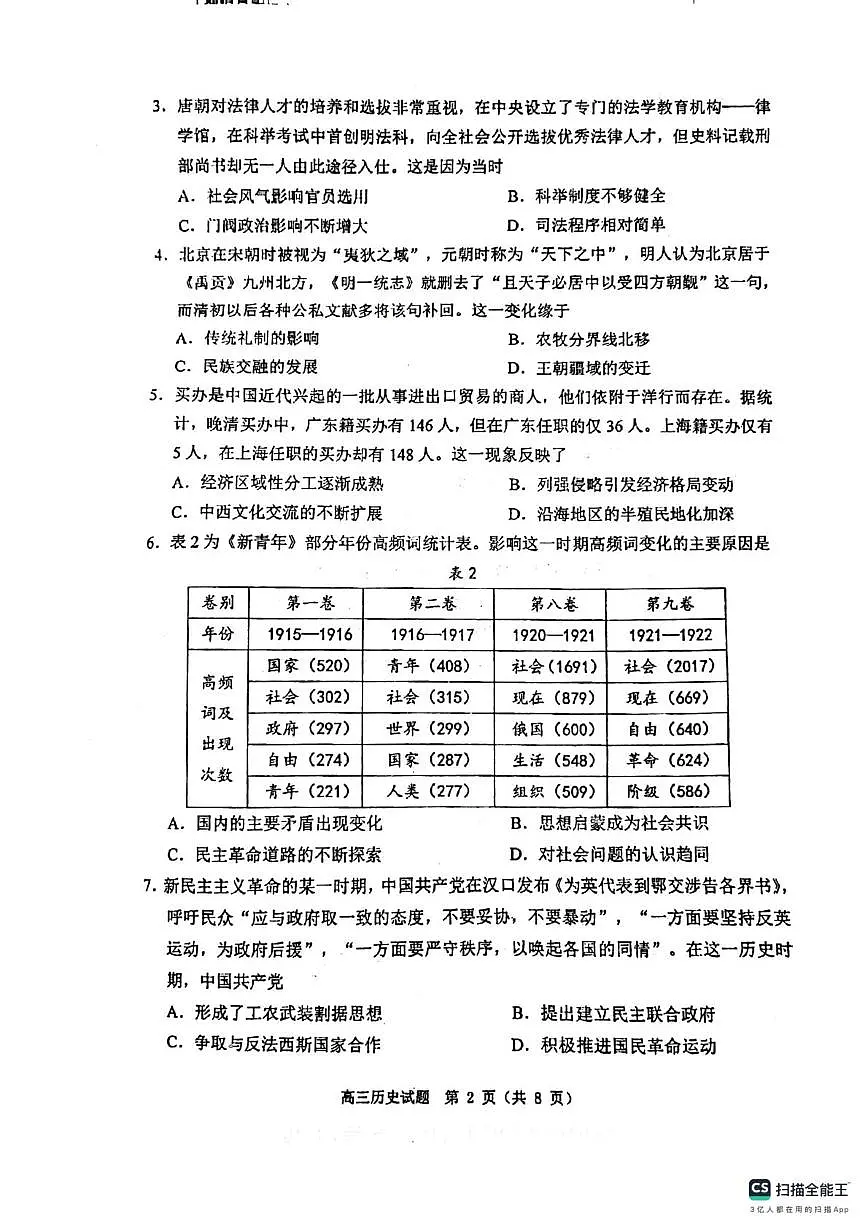 2025届山东省淄博实验中学高三下学期仿真模拟（三模）历史试题（高考模拟）第2页