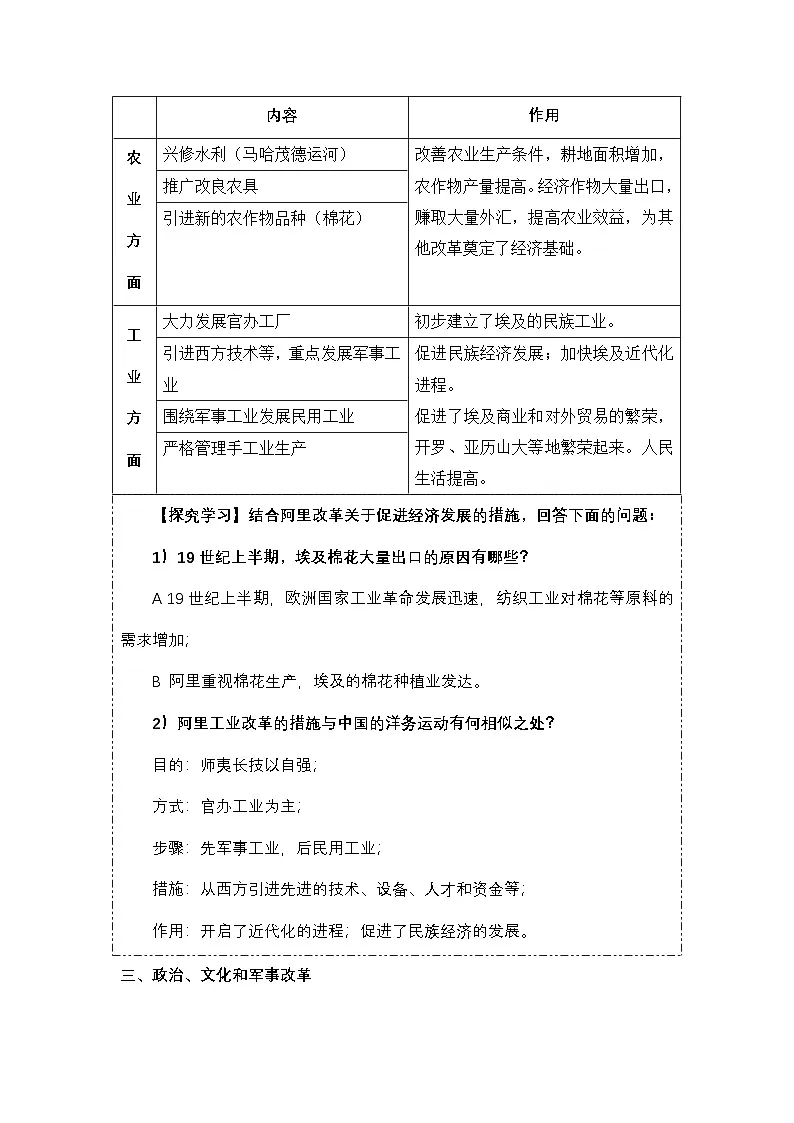 人教版 (新课标)高中历史选修1 6-2《穆罕默德 阿里改革的主要内容》教案第3页