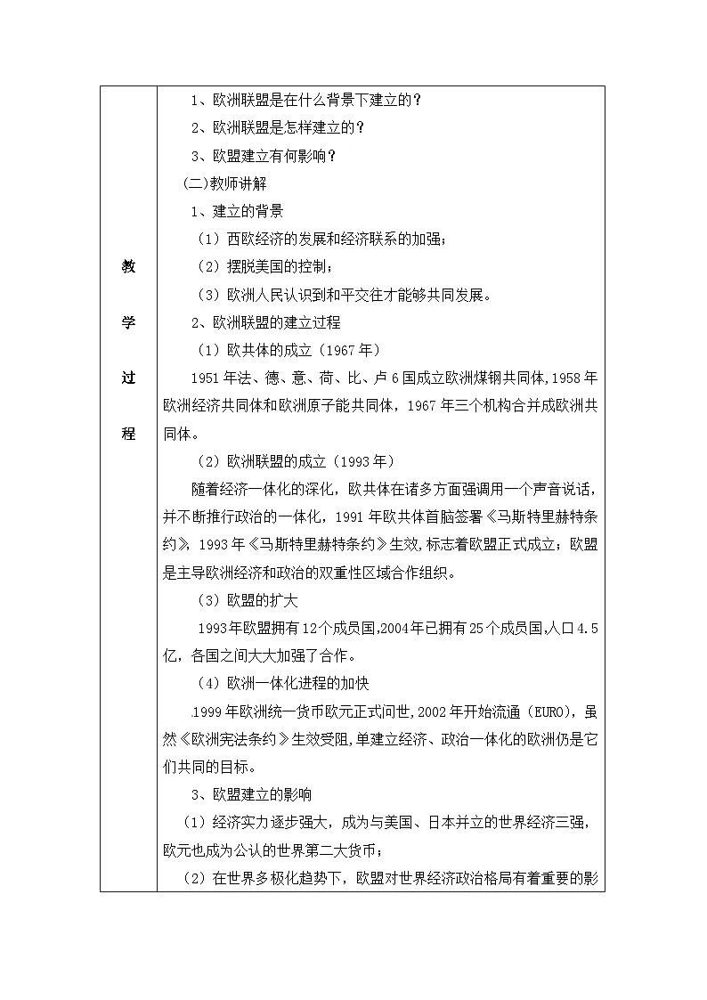 人民版高中历史必修2 8-2《当今世界经济区域集团化的发展》教案第2页