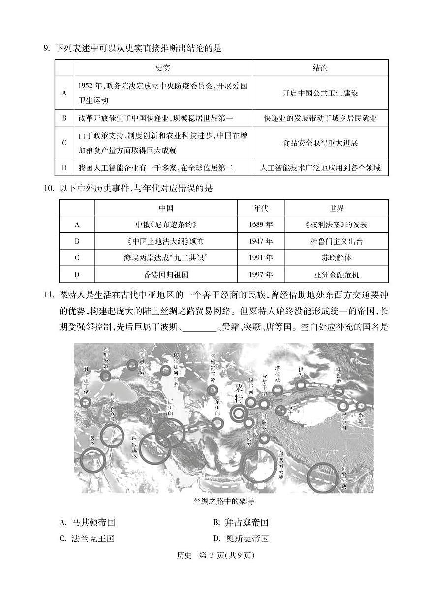 2024北京大兴精华学校高三三模[高考模拟]历史试卷第3页