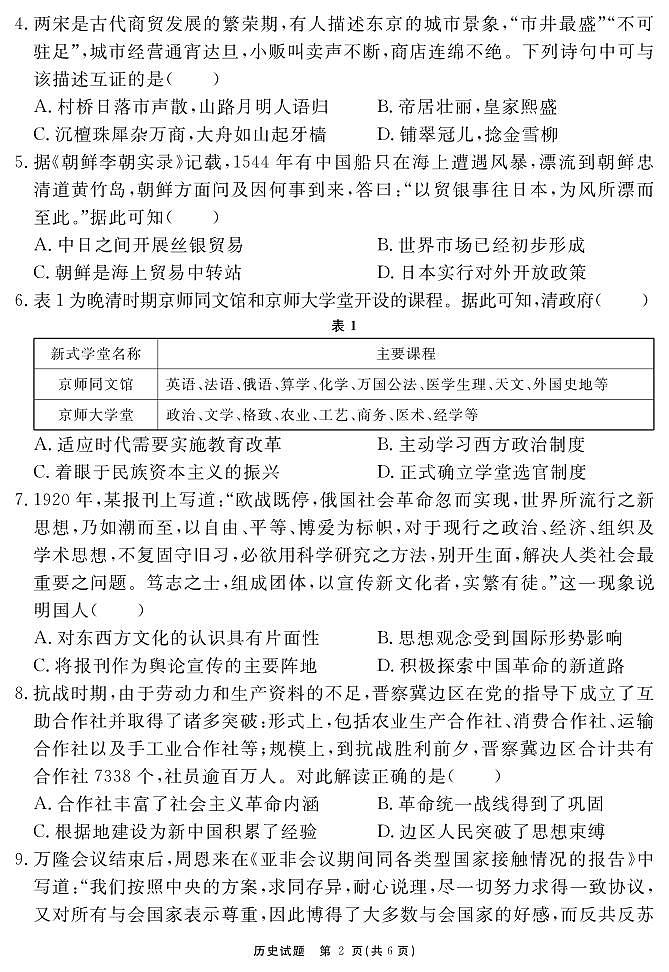 合肥一六八中学2025届高三最后一卷 历史试题第2页