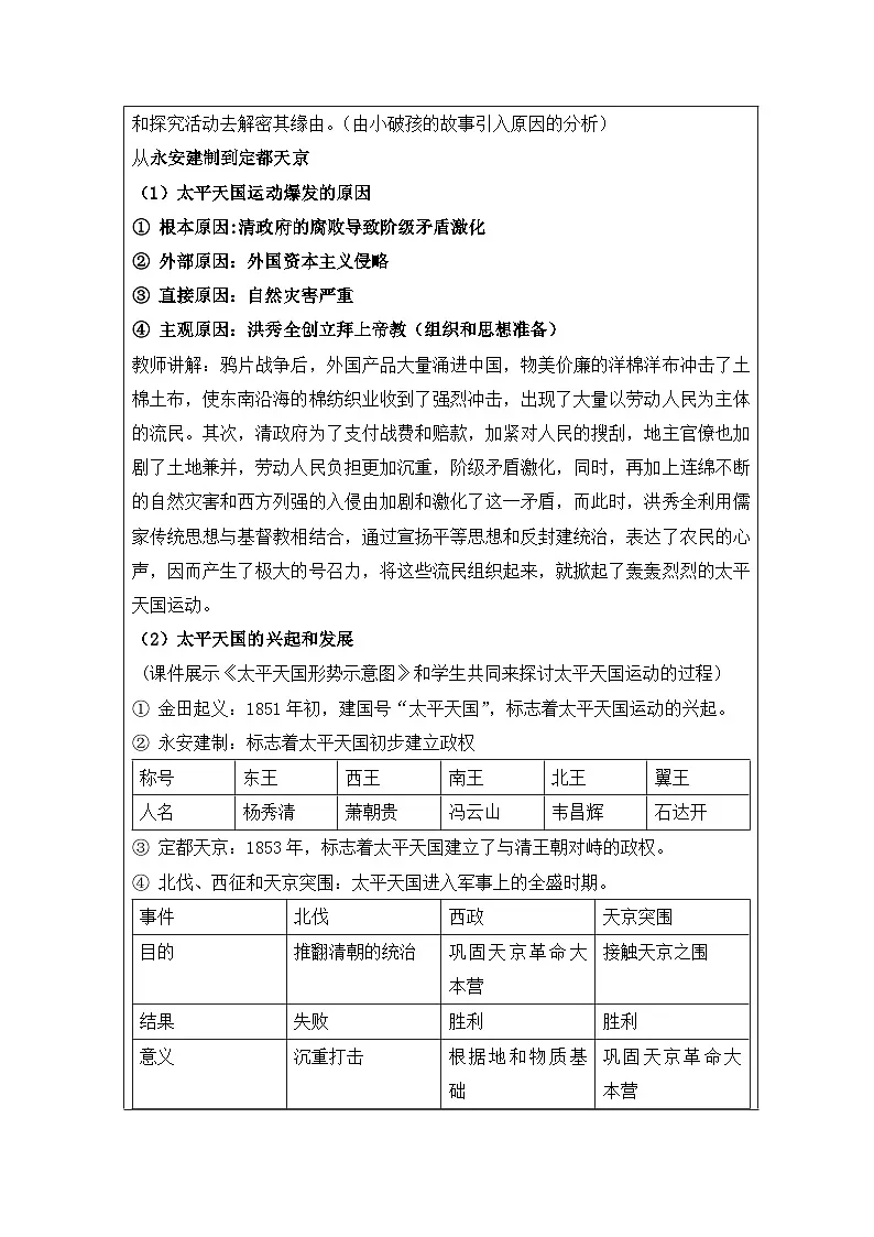 教案—人民版高中历史必修1 3-1《太平天国运动》第2页