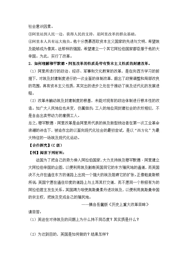 人教版 (新课标)高中历史选修1 6-2《穆罕默德 阿里改革的主要内容》导学案 有答案第3页