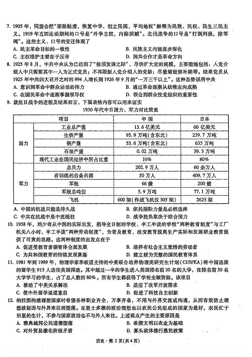 云南省昆明市第一中学2024-2025学年高三下学期第九次月考历史试卷（高考模拟）第2页