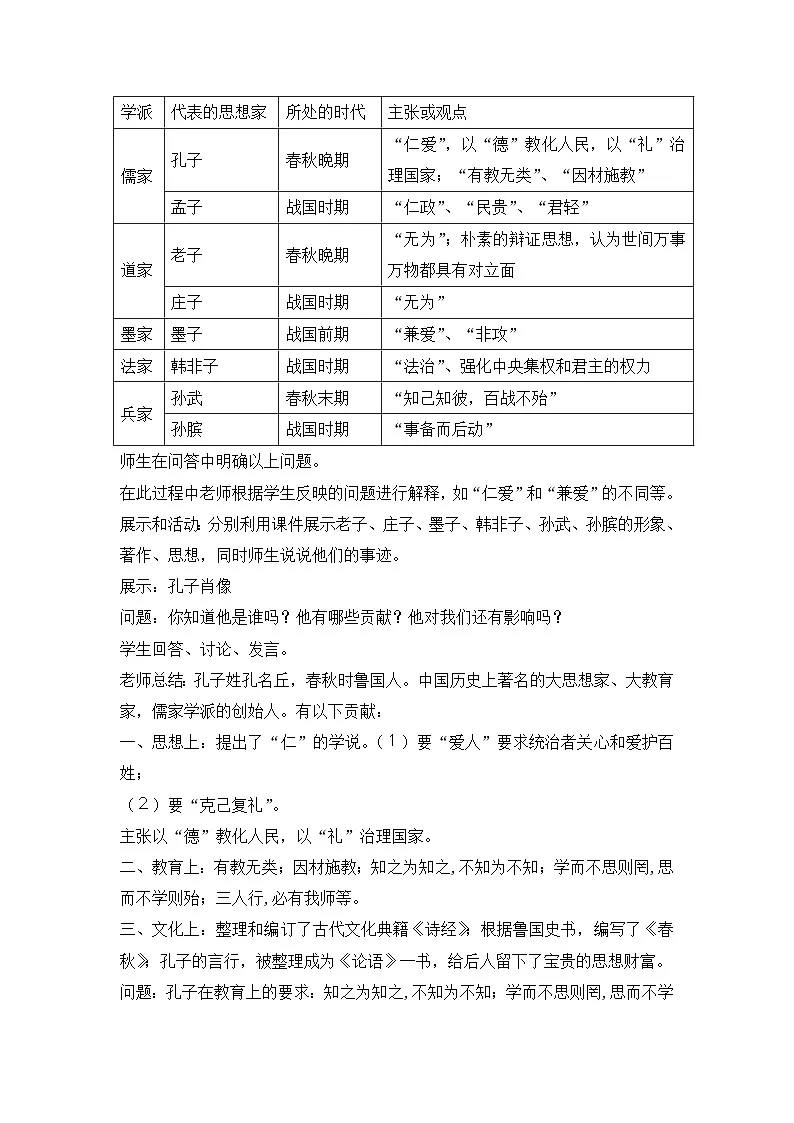 人民版高中历史必修3 1-1《百家争鸣》合作探究型教案第2页