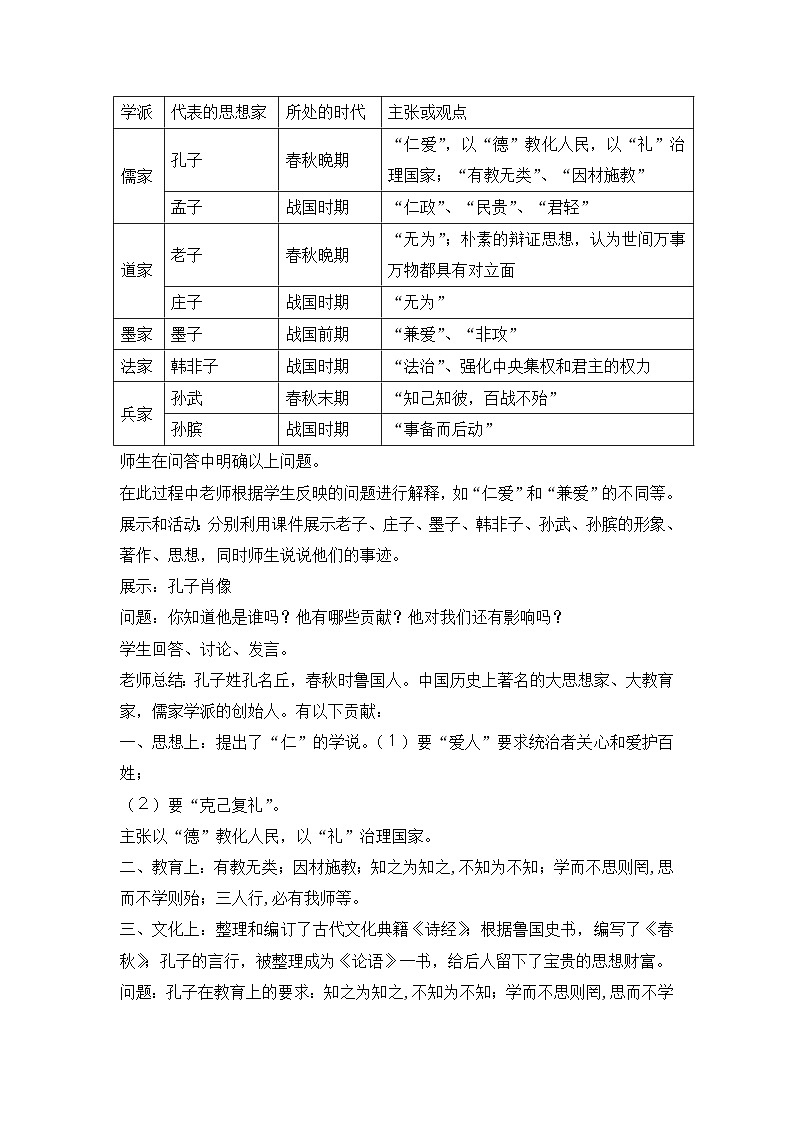 人民版高中历史必修3 1-1《百家争鸣》合作探究型教案第2页